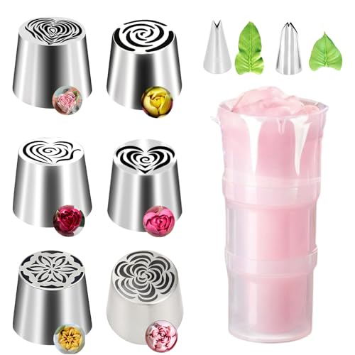 11PCS Extra Large Russian Piping Tips，Stainless Steel Flower Tips for Cake Decorating for Cake Decorating Icing, Cream Bouquet DIY Cookies, Desserts Baking Tools