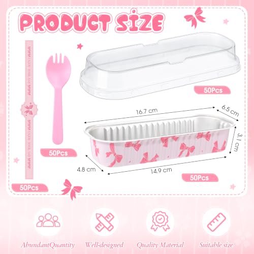 Tioncy 50 Sets Mini Pink Bow Loaf Pans with Lids Spoons Sticker - style: Pink Bow