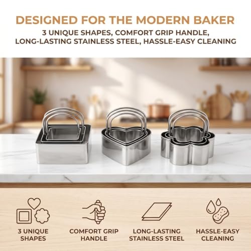 5Pcs Stainless Steel Cookie Cutters Set with Handle, 5 Sizes Baking Mould for Biscuits Scones, Easy Clean Dishwasher Safe(Flower) - size: Flower