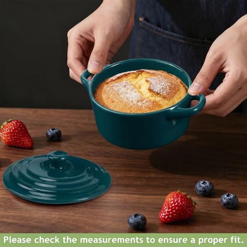 4 Pack Mini Cocotte Set, 16 oz Small Durable Soup Pot, Dark Green