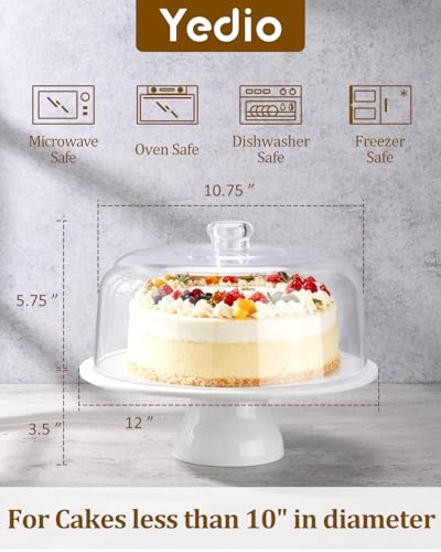 12 Inch Porcelain Cake Stand with Acrylic Dome Lid, White Pedestal