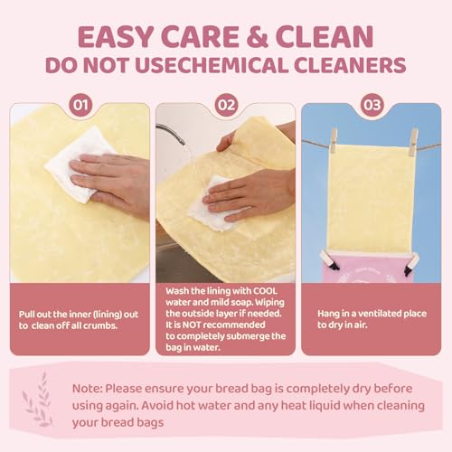 2 Pack Beeswax Bread Bags with Zipper, XL(13x17in) Sourdough Bread Storage for Homemade, Freezer Storage Bag to Keep Fresh, Cotton Beeswax Container, Baguette Bag with Liner, Kitchen Baking (Pink) - color: Pink