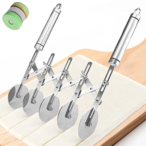 Star Brand Pastry Cutter with Grinder Spaghetti Dough Roller Knife Stainless Steel Pizza Slicer Pasta Wheeling Attice Roller Adjustable Dough Divider with Handle - size: 1 Count (Pack of 1)