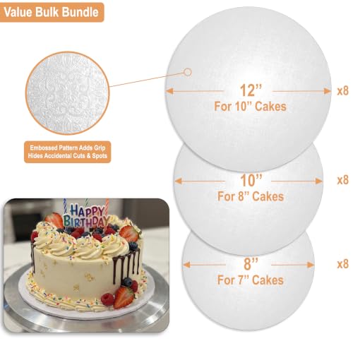 1/4" Cake Drum 8 + 10 + 12 Inch (8 Pack Per Size) Value Bundle - size: 8'' + 10'' + 12'' (24 Pack)