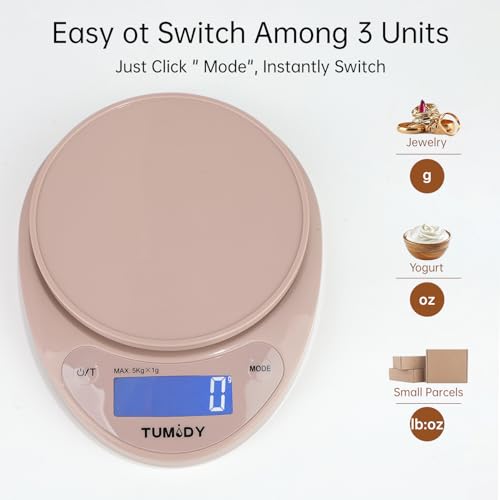 Small Digital Kitchen Scale Food, Scale for Baking Cooking, 11lb/5kg, Pink - color: pink