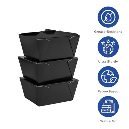 Karat Paper to Go Boxes [76 oz - 200 ct] Leak-Resistant, Microwavable, Heavy-Duty Take Out Boxes | Grease Resistant & Stackable, Black - color: Black, size: 76