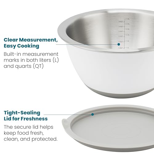 Rorence 18/8 Stainless Steel Mixing Bowls Set with Lids,1.5,3 & 5 Qt,White - color: White