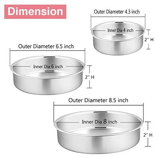 P&P CHEF Cake Pan Set of 3, 4" + 6" + 8" Round Baking Layer Cake Pan Tin - size: 4" + 6" + 8"