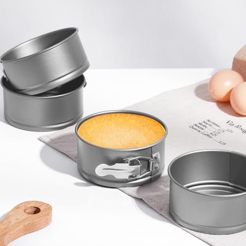 4 Pcs 4 Inch Nonstick Springform Cheesecake Pan with Removable Bottom Gray - color: Gray, size: 4 Inch