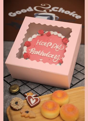 Bakepacker 10"x10"x5" Pink Cake Boxes with Window, 18 Sets - color: Pink, 10"x10"x5", 18Pcs