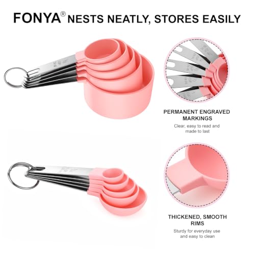 Measuring Cups and Spoons Set, 10-Piece with Stainless Steel Handles, Pink - color: Pink 10 Pcs