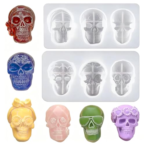 2 Pack 3D Skull Silicone Molds for Resin Candle Soap Clay&Wax DIY Crafts - color: skull mold-2PCS