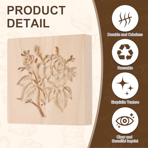 uxcell Cookie Stamp Wooden Cookie Cutter Baking Tools Rose