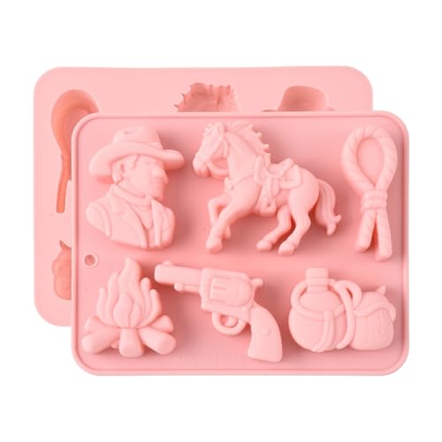 Airssory 2 Pcs Cowboy Silicone Mold Pink 17x13.5x2.3cm for Baking Candy Making DIY Dessert Decor Fondant Chocolate Cupcake Themed Craft - color: Cowboy Silicone Mold