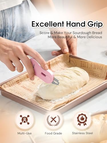 CLUEAPOP Bread Lame Dough Scoring Tool, Professional Extractable & Magnetic Sourdough Scoring Tool for Sourdough Bread Baking & Bread Making Tools,Perfect Bread Scoring Tool - color: Pink