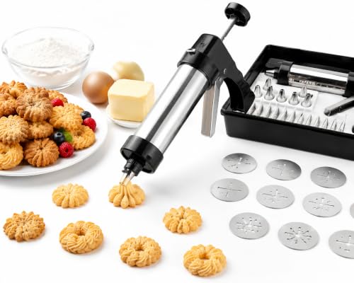 Cookie Press Kit with 13 Discs & 7 Icing Tips for Biscuit Baking