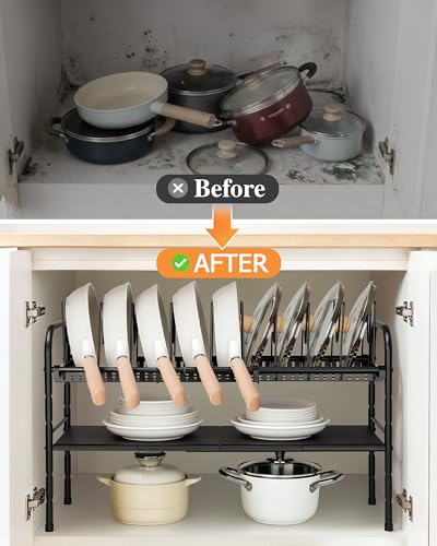 HULISEN Pots and Pans Organizer Under Cabinet, 2-Tier Expandable Pot Rack