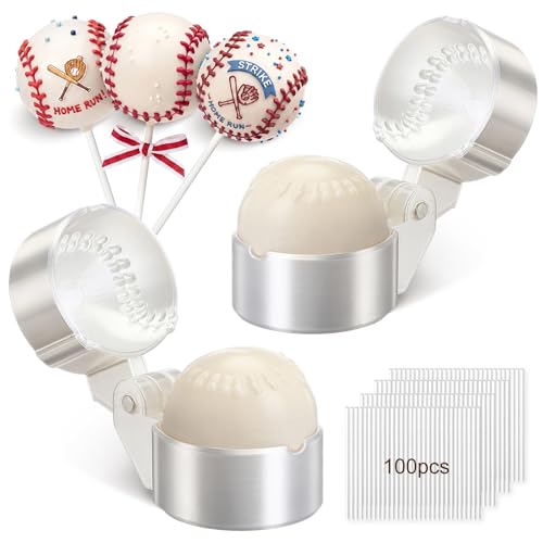 2 Pcs Baseball Cake Pop Mold with 100 Pcs Sticks, Baseball Mold for Sports Ball Theme Cake Decoration, Candy, Cupcake Decorations, Baking Tools Accessories for Home Baking, Birthday Party - style: Baseball