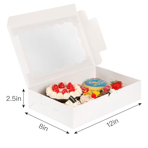 Moretoes 24pcs Cookie Boxes with Window, 12x8x2.5 In White Bakery Boxes - size: 12x8x2.5 Inch (Pack of 24)