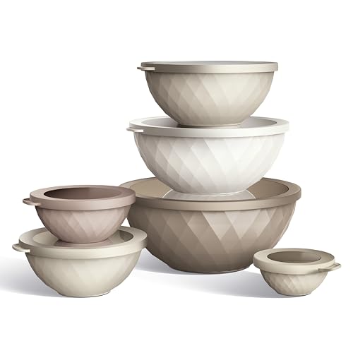 COOK WITH COLOR Mixing Bowls with Lids - 12 Piece Plastic Nesting Bowls Set includes 6 Prep Bowls and 6 Lids, Microwave Safe Mixing Bowl Set, Brown Diamond - color: Brown Diamond