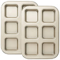 Beasea Mini Brownie Pan, 2 Pack 6 Cavity Gold Square Inidividual Brownie Muffin Cake Cutter Pan Mini Cheesecake Cupcake Bakeware Carbon Steel Brownie Baking Tray Bakeware for Oven Baking - color: Gold Brownie Mini