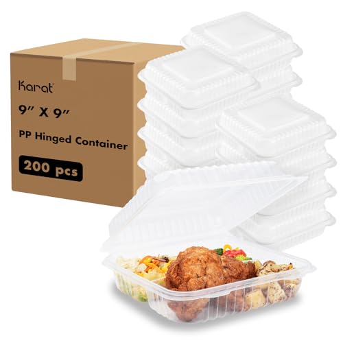 Karat FP-HC99PP-3CU 9"X 9" PP Hinged Containers 3 Compartment - (Case of 200)