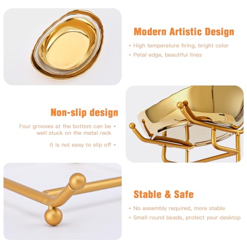 3 Tier Fruit Basket, Ceramic Fruit Bowl for Kitchen Counter 2 - color: Gold&White, size: Small