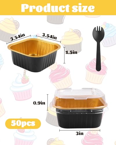 Mini Cake Pans with Lids, Square, 30 Pack, 5 oz, Black - color: Black, size: 5oz-30pcs