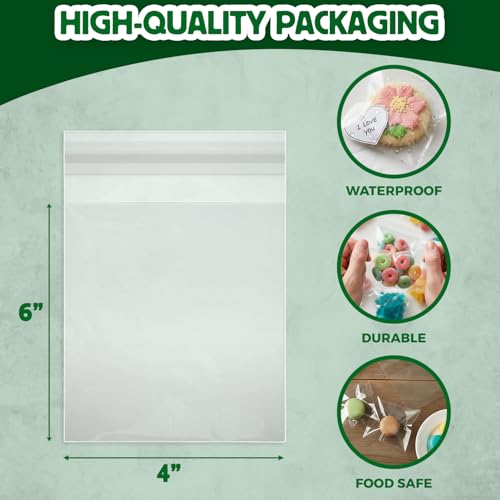 Seal Fresh Self Sealing Cellophane Bags - 4" x 6" (1000 Count) - Clear Plastic Resealable Cello Bag - Cellophane Treat Bags, Cookie Bags for Packaging, Candy bags, Cello Bags, Pastry Bags - size: 4" x 6"