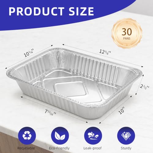9x13 Aluminum Foil Pans 30 Pack - Heavy Duty Disposable Baking Pans - size: 30 Pack