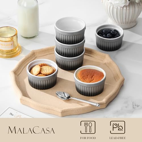 MALACASA 4 oz Ceramic Ramekins, Oven Safe Souffle Dishes, Set of 6, Grey - color: Grey, size: 4 Oz