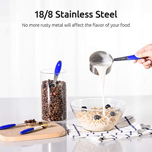 U-Taste Measuring Cups Spoons Set, 18/8 Stainless Steel, 10Pcs, Blue - color: Blue