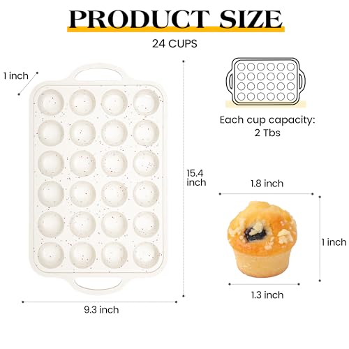24 Cups Silicone Mini Muffin Pan for Baking with Metal Frame - color: Cream, size: 24-Cup Mini