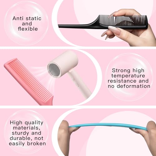 4 Pcs Rat Tail Comb Set for Women -Fine Tooth Styling comb with Pick, Anti-Static Heat Resistant Teasing Comb,Professional Hair Parting Tools for Smooth Detangling, Updos & Salon-Perfect Hairstyles. - color: Light purple-Baby blue-Blue-Green