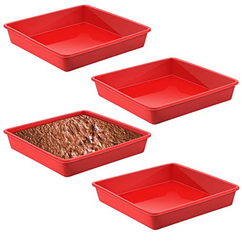 Geetery 4 Pcs Silicone Square Brownie Pan 7.5" Silicone Baking Pan - size: 7.5 x 7.5 x 1.5 Inches