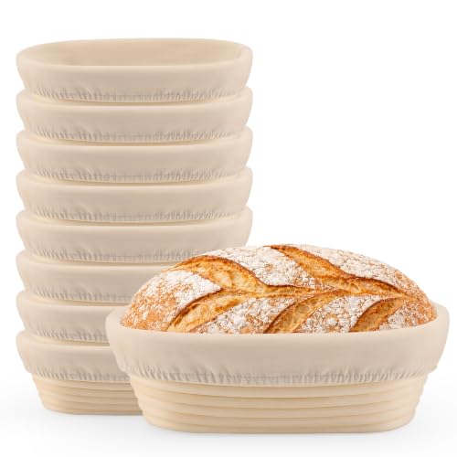 8 Pack 10 Inch Oval Banneton Bread Proofing Basket, Rattan Sourdough Bread Baskets with Liners for Home Baking - size: 10"Oval Basket-8 PCS