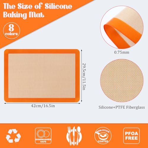 Nuanchu 8 Pcs Silicone Baking Mat Non-stick Baking Half Sheet, Orange - color: Orange