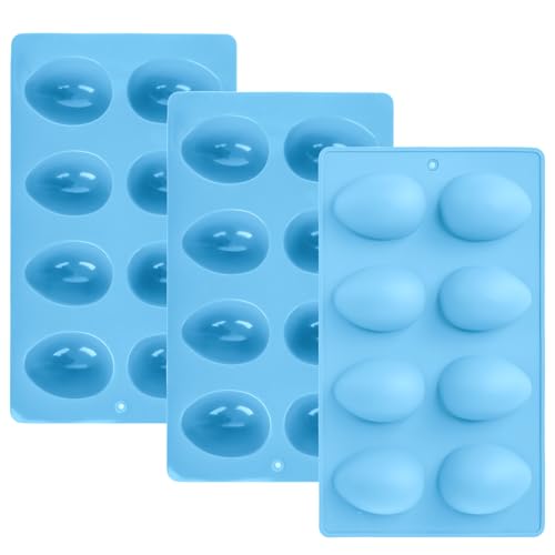 3Pcs 8-Cavity Easter Silicone Egg Molds, Egg Shaped Cake Pop Mold, Baking Supplies for Making Chocolate Jello Candy Dessert Muffin Mousse Pastry (Blue) - color: Blue