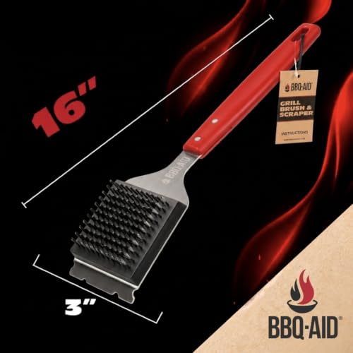 BBQ Grill Brush for Outdoor Grill Cleaner and Scraper, Replaceable Head - color: Red