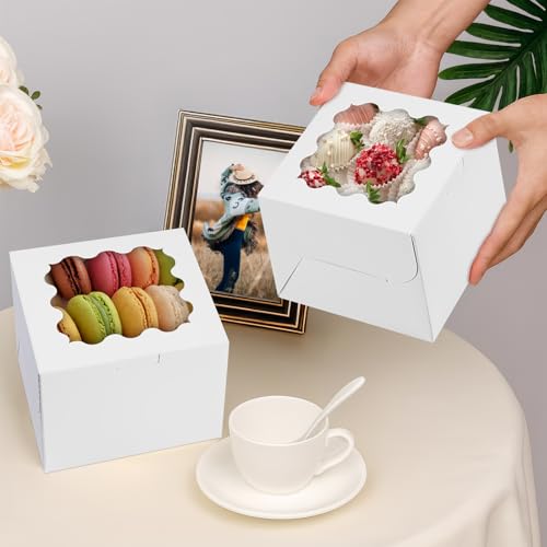 WINKIO Cookie Boxes, Treat Bakery Dessert Pastry Favor Donut Mini Cake Box - color: white, size: 6×6×5 inches