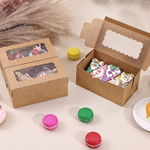 65 PCS Bakery Boxes with Window Brown - 6.29x3.54x2.95 Inches Cookie, Pastry, Treat, Cupcake, Cake, Dessert Boxes, Small Gift Boxes for Party, Business(Kraft) - color: Kraft