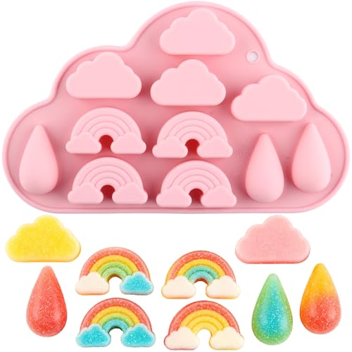 11 Cavity Rainbow Cloud Raindrop Silicone Candy Molds - color: Style D