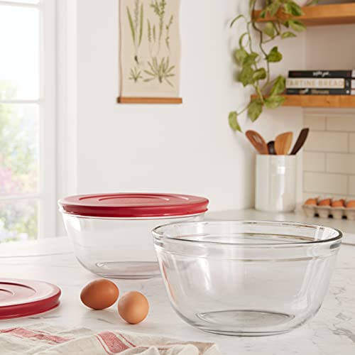 Anchor Hocking 91858 Glass Mixing Bowls with Lids, Cherry, 4 Quart (Set of 2) - - style: 4 Quart, Set of 2