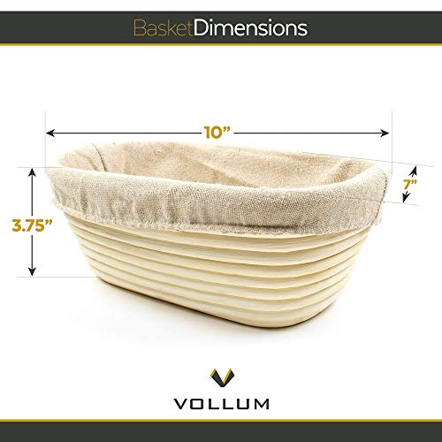 Vollum Bread Proofing Basket with Liner – Oval Banneton Brotform - size: 10" x 7" x 3.75"H, style: Rectangular