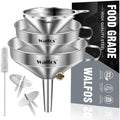 Stainless Steel Funnel, Walfos 3 Different Sizes of Kitchen funnels with 2 Removable Strainer ＆ 1Pcs Cleaning Brush, for Transferring of Liquid, Oils, Jam, Powder - color: 3pcs 5in+4in+3in Stainless Steel