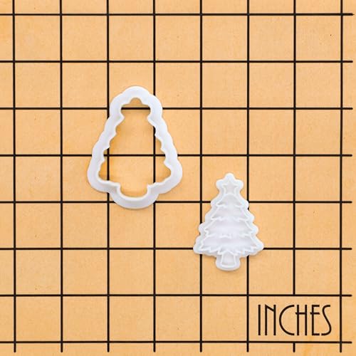 BAKERLOGY Christmas Tree Mini Cookie Cutter & Stamp Set – Festive Tree Biscuit Cutter Embosser for Holiday Cookies, Winter Baking, Cupcake Decoration Tool