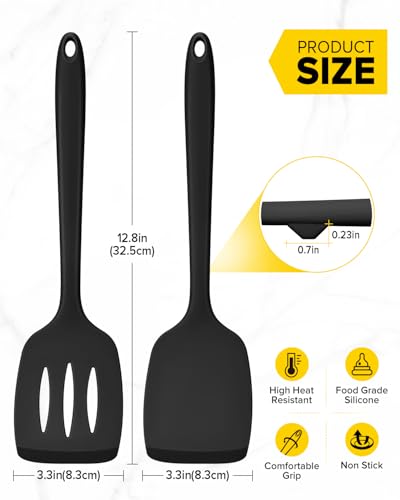 BUNDLEPRO Silicone Spatula, Solid & Slotted Turner, One-Piece, 2 Pack,Black - color: Black