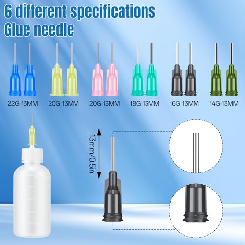 6pcs 50ml Glue Applicator Bottles Squeezable Plastic Liquid Bottle Needle Tip Squeeze Bottle Blunt Needle Oiler and Storage Caps14G 16G 18G 20G 22G for Crafts, DIY, and Repairs