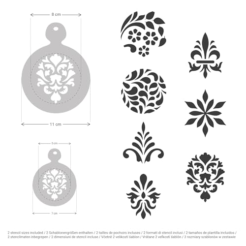 NAKLEO Coffee Stencils and Cookies Decoration 14Pcs 2.8”x2.8” and 4.3”x4.3”, Reusable Plastic Baking Templates, Ornament Pattern Decor, Barista DIY Art Craft, Capuccino Latte Chocolate Cake Biscuit - size: ORNAMENT