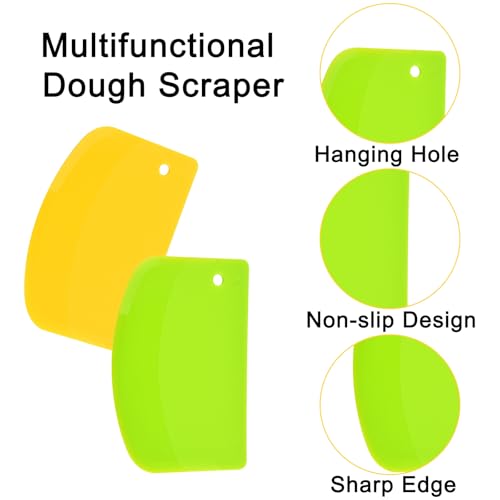 5 Pack Dough Scraper, 5.3 x 3.6 Inch Plastic Bench Scraper, Bowl Spatula, Kitchen Pastry Cutter Tool for Bread Dough, Pastry, Pizza, Baking Cake (Multicolor)